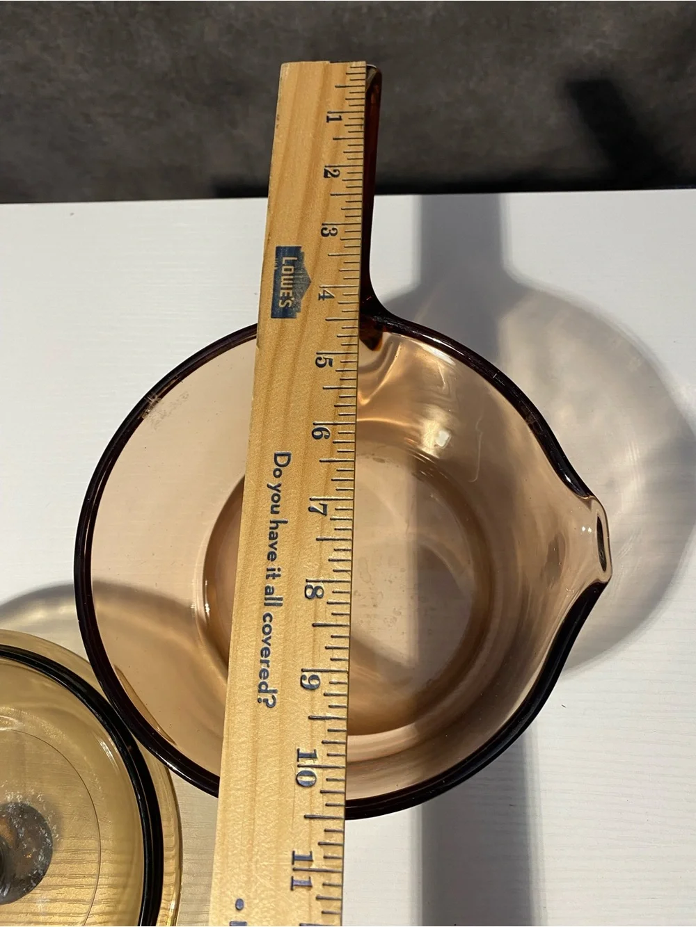 Vintage Corning Visions Amber Glass Saucepan 1L 1 Quart Pot Pour Spout W/ Lid